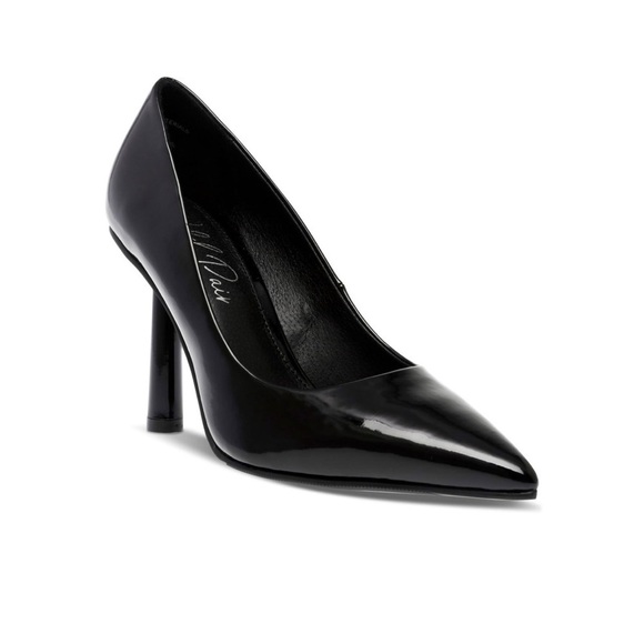 Wild Pair Black Patent Faux Leather Stiletto slip on pointed toe pumps - Picture 1 of 9